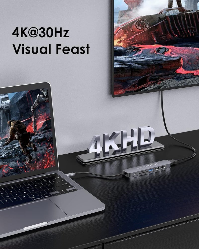 Lention محور USB C مع شحن 100 واط، HDMI 4K، قارئ بطاقات مزدوج، متوافق مع USB 3.0 و 2.0 لجهاز MacBook Pro، Mac Air/Surface الجديد، Chromebook، المزيد، محول سائق مستقر (CB-CE18، رمادي فضائي) - Image 2